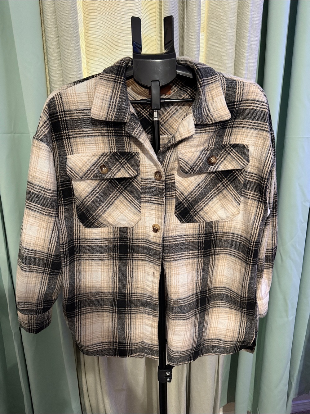 Umgee Black and Cream Plaid Utility Jacket